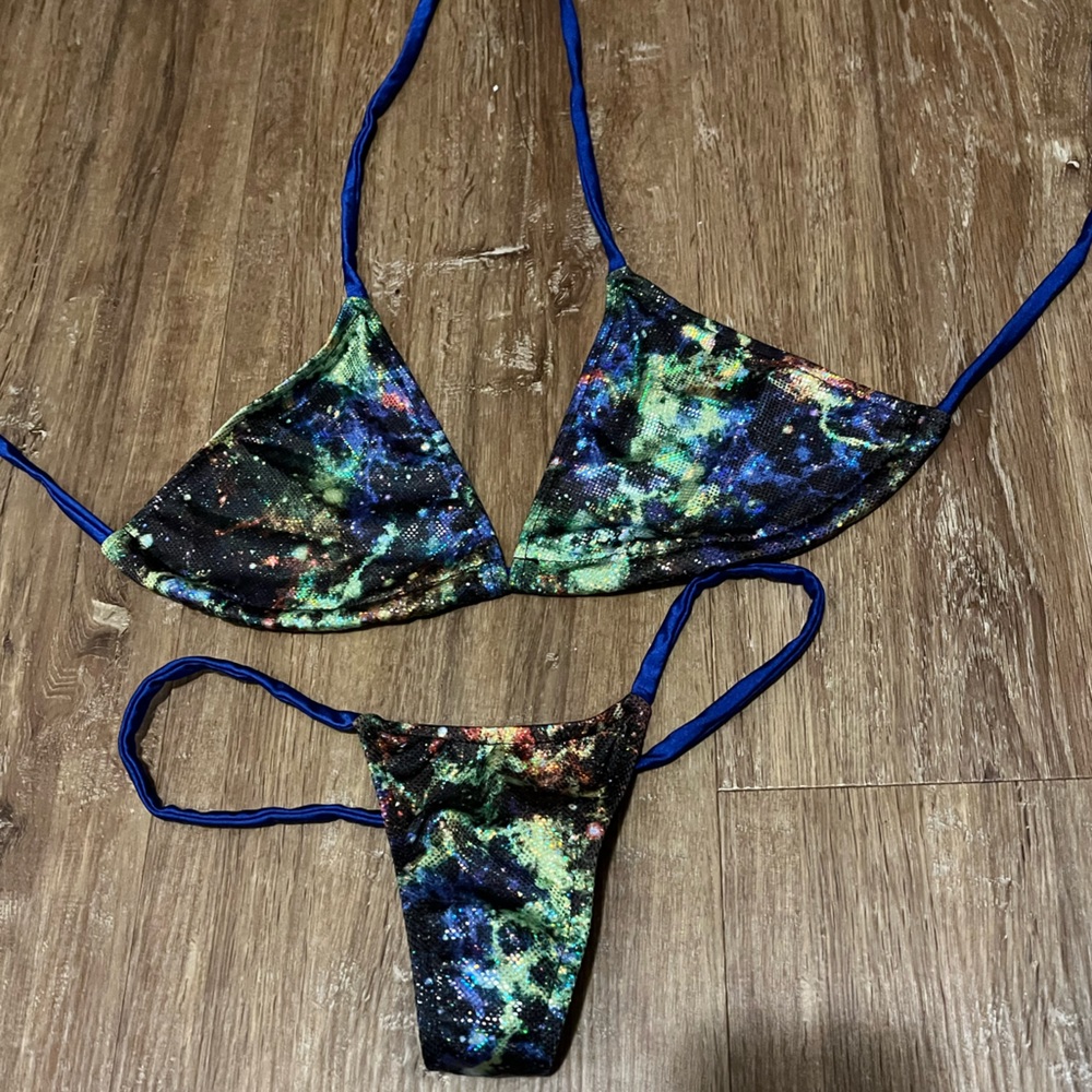 Brand New Glimmer Shiny Galaxy Thong Bikini